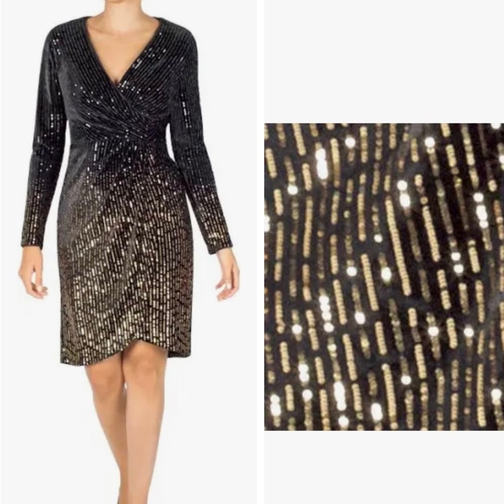JULIA JORDAN Sequined Velvet Surplice Dress